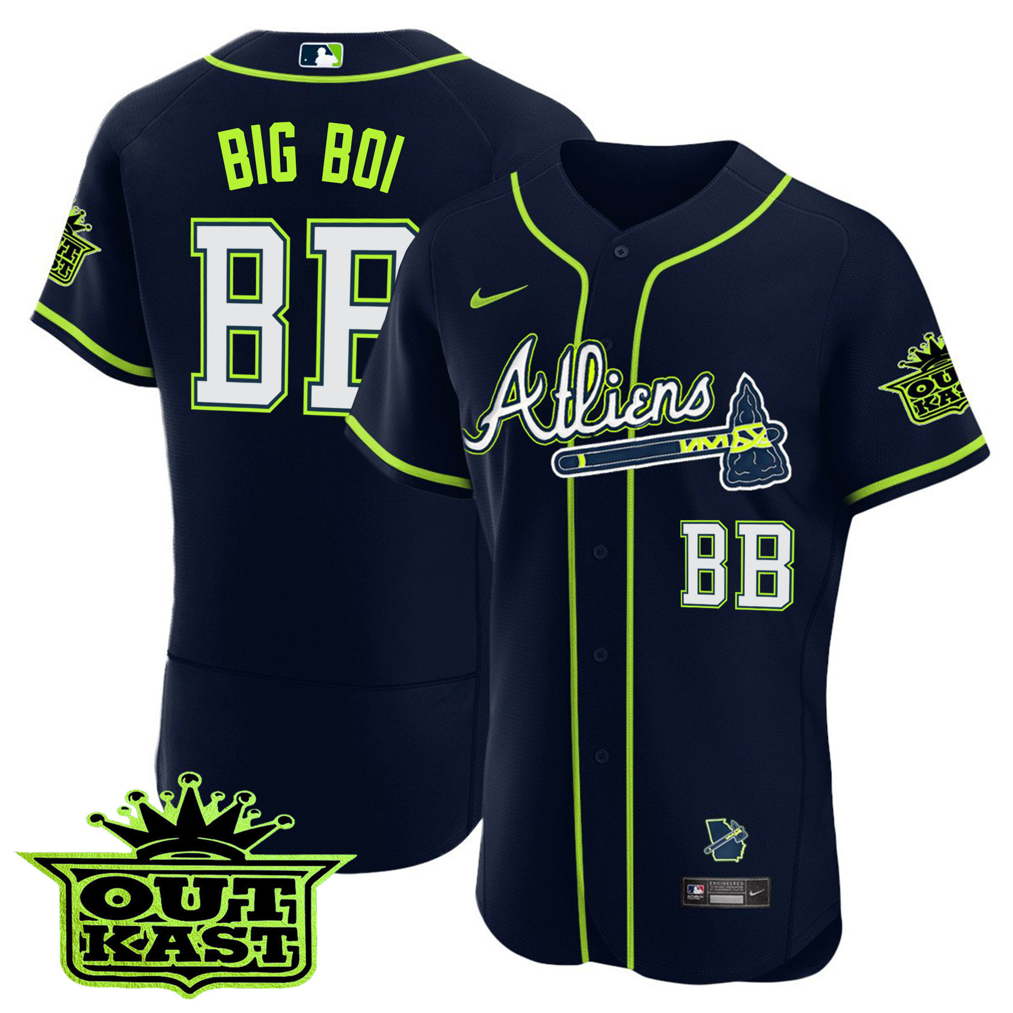 Big Boi Youth's Atlanta Braves Atliens Flex Base Jersey - All Stitched