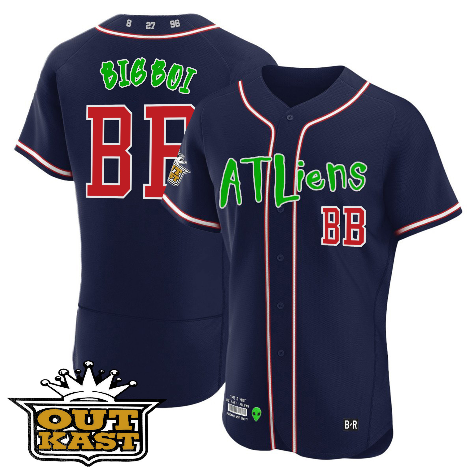 Big Boi Youth's Atlanta Braves Atliens Flex Base Navy Jersey - All Stitched