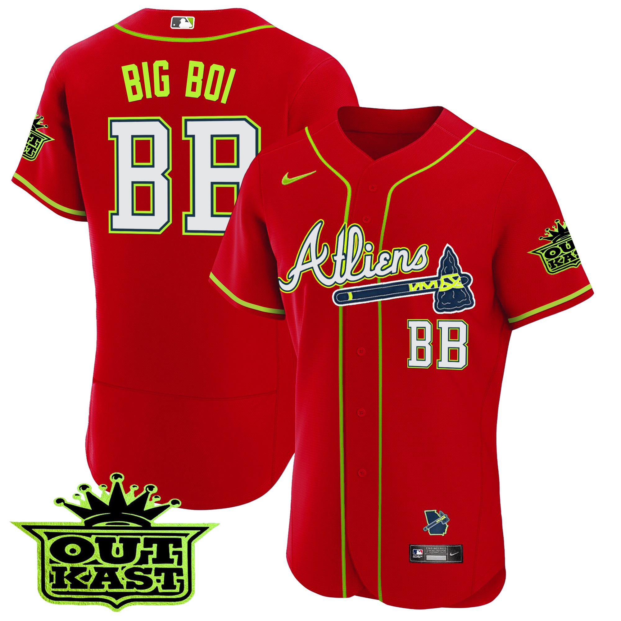 Big Boi Youth's Atlanta Braves Atliens Flex Base Red Jersey - All Stitched