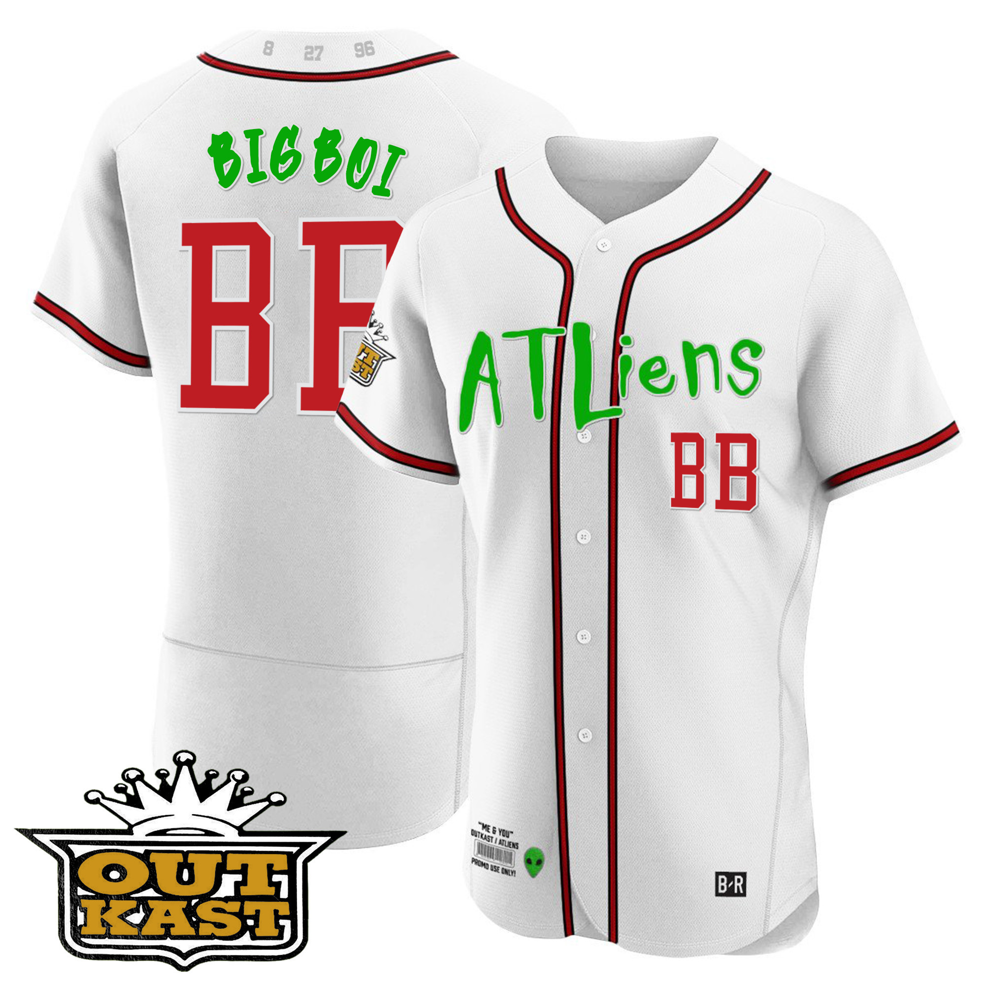 Big Boi Youth's Atlanta Braves Atliens Flex Base White Jersey - All Stitched