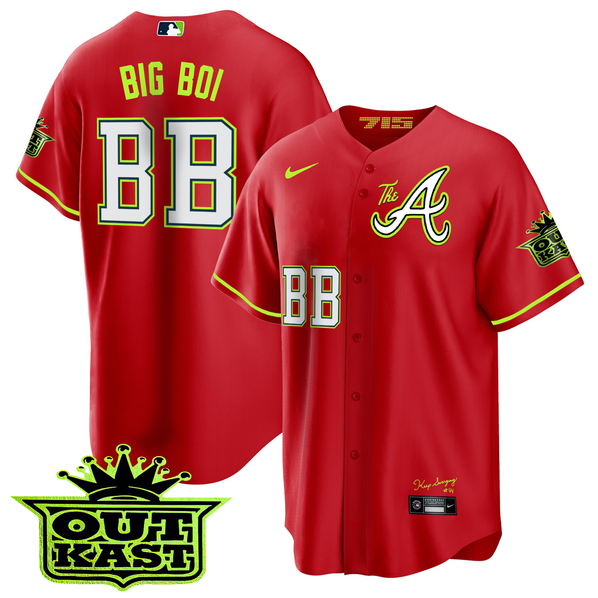 Big Boi Youth's Atlanta Braves Atliens The A Cool Base Red Jersey - All Stitched