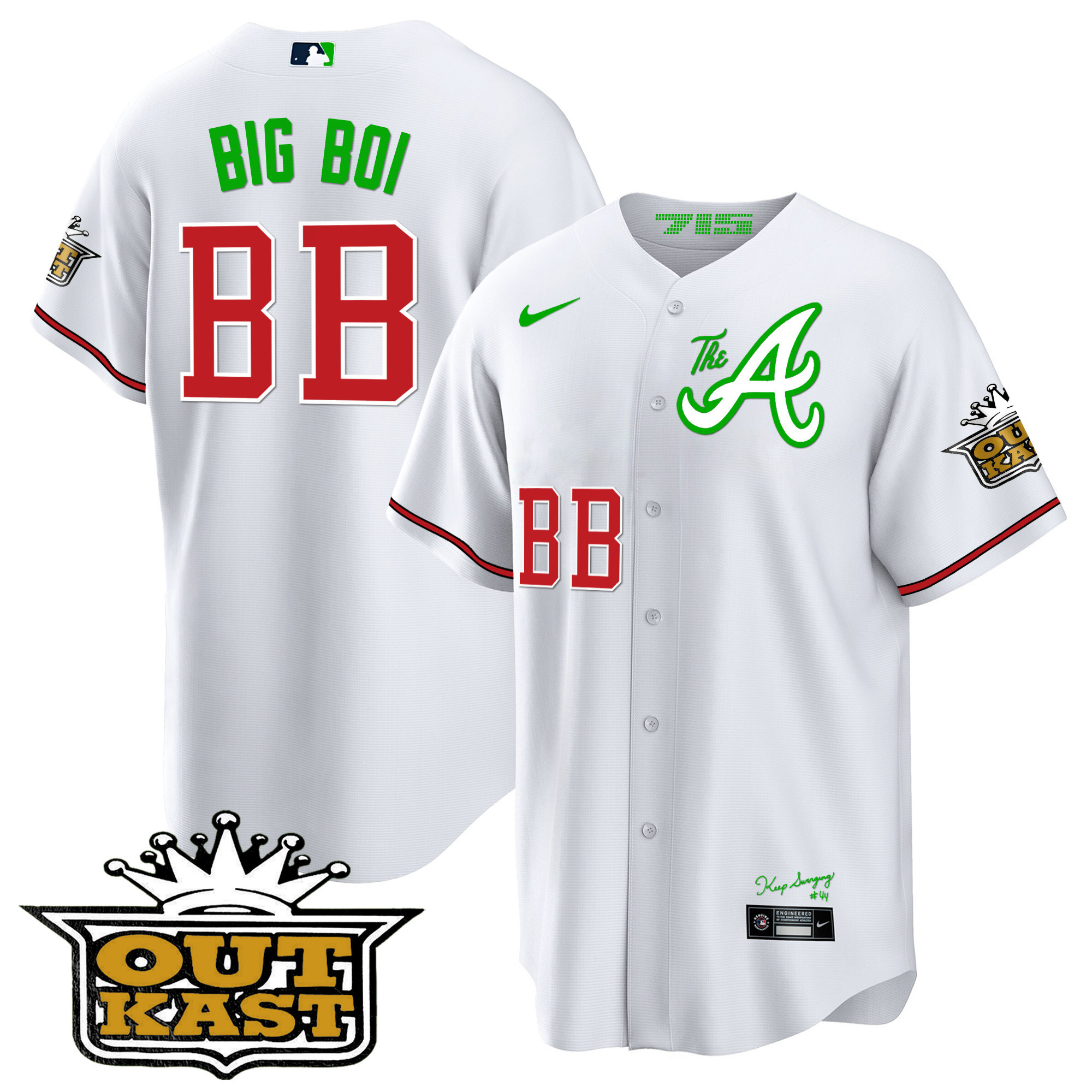 Big Boi Youth's Atlanta Braves Atliens The A Cool Base White Jersey - All Stitched