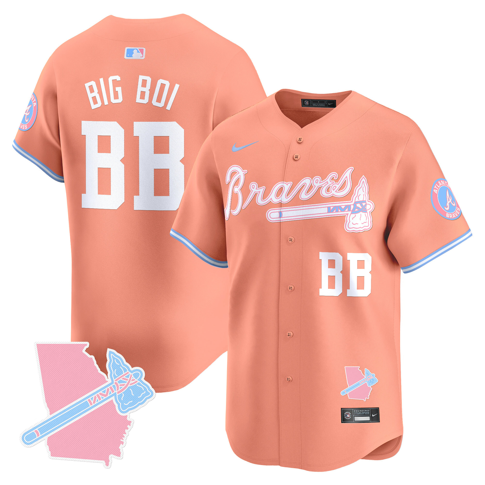 Big BoiUnisex Atlanta Braves Bubblegum Pink Vapor Premier Limited Peach Jersey - All Stitched