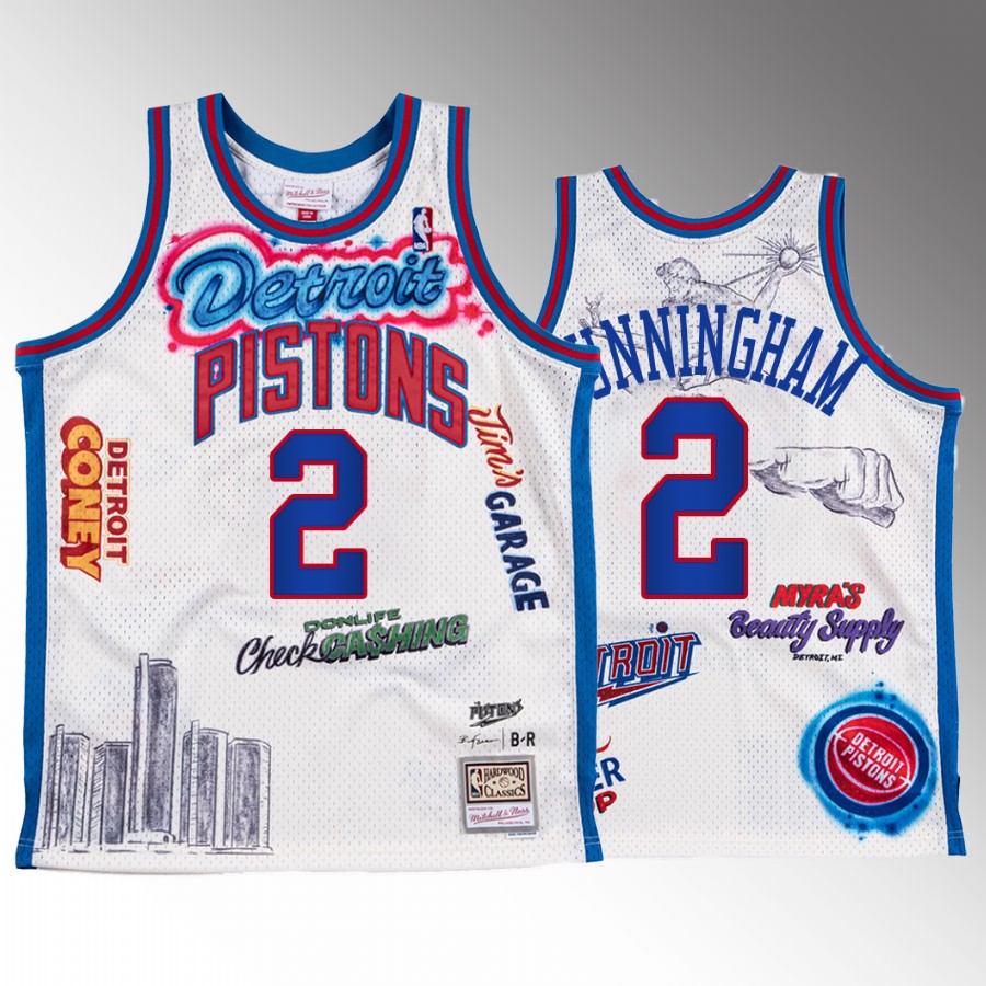 Big Sean X Mitchell Ness Cade Cunningham Detroit Pistons White #2 Jersey BR Remix