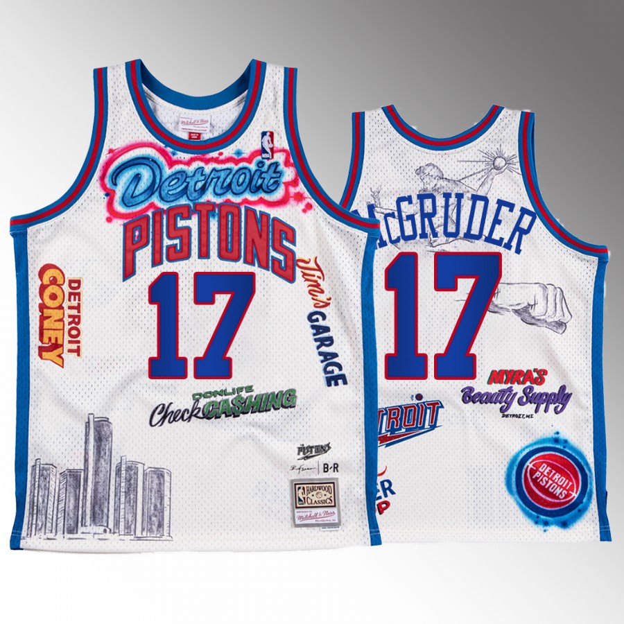 Big Sean X Mitchell Ness Rodney McGruder Detroit Pistons White #17 Jersey BR Remix