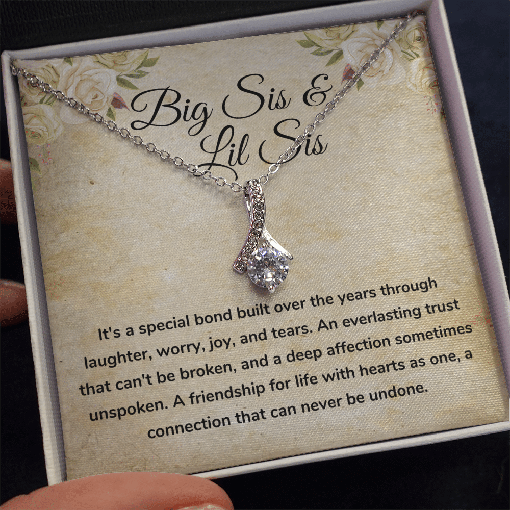 Big Sis and Little Sis Alluring Beauty White Gold And Glittering Gemstones Necklace
