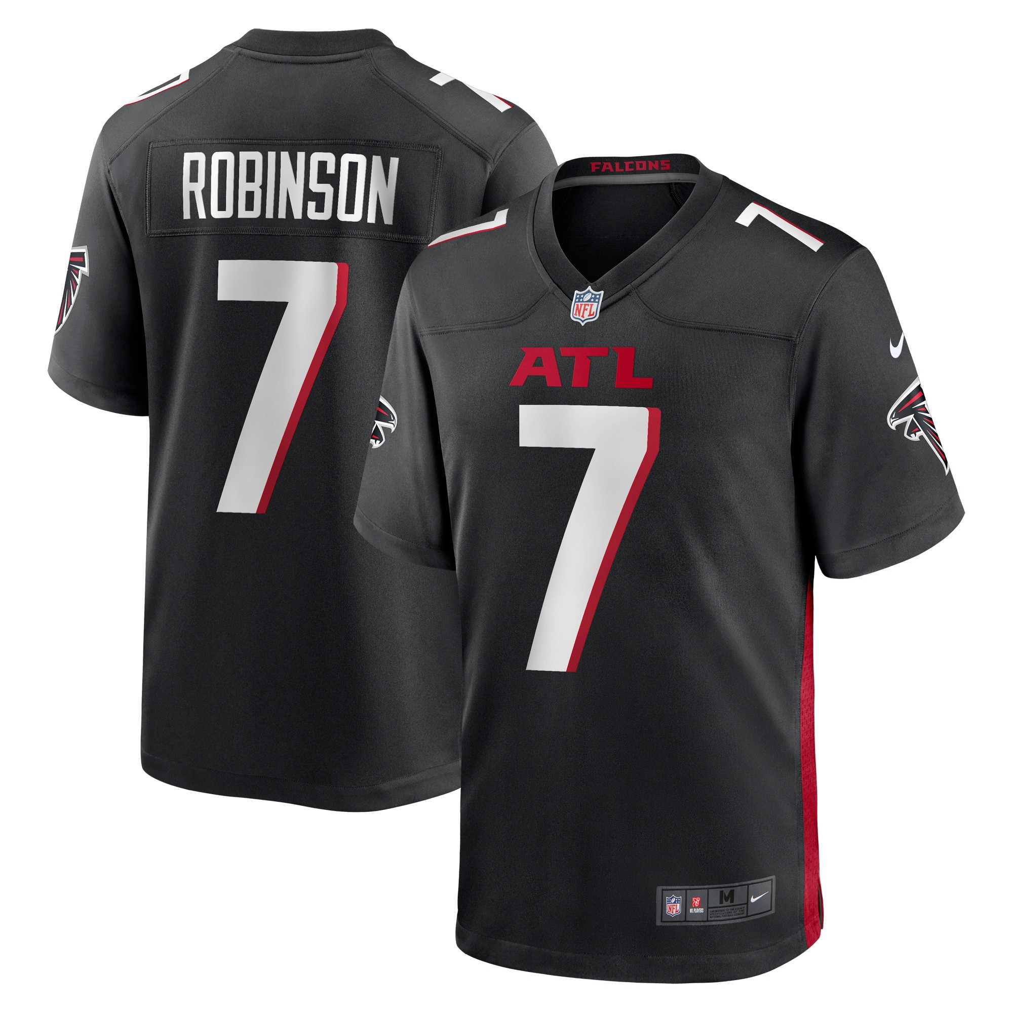 Bijan Robinson 7 Atlanta Falcons 2023 NFL Draft Game Stitched Jersey – Black