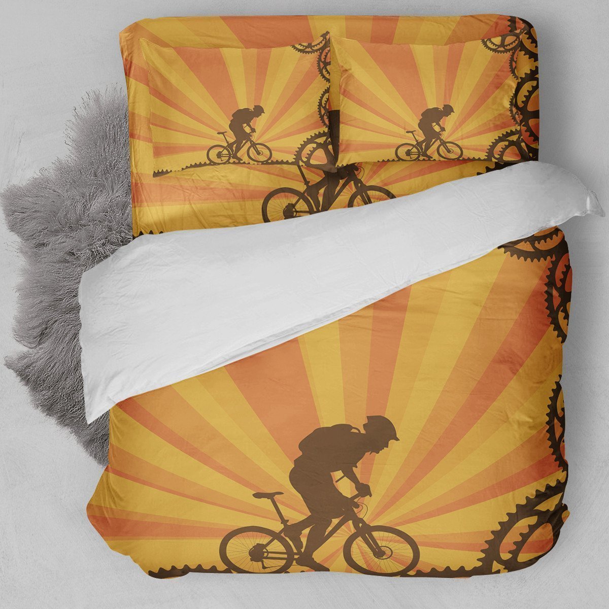 Biking Orange Background Duvet Cover Bedding Set