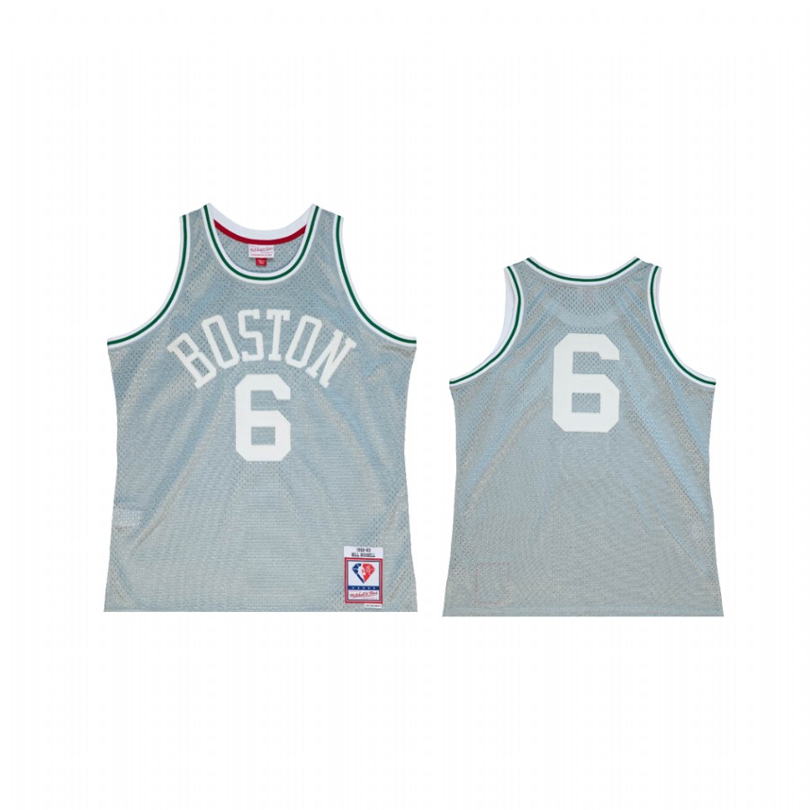 Bill Russell #6 Boston Celtics Retro 75th Jersey Silver