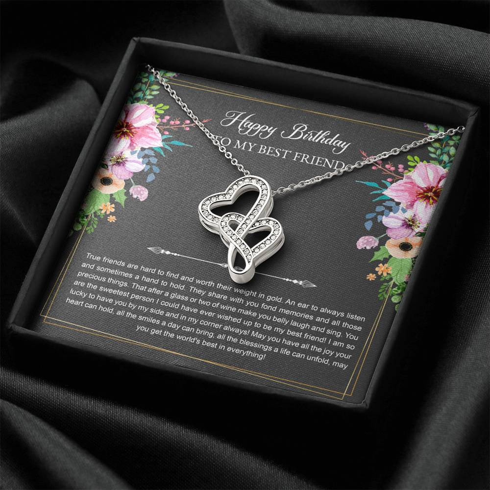 Birthday Gifts For Women, Lucky To Have You, Double Heart Necklace, Happy Birthday Message Card Jewelry For Best Friend