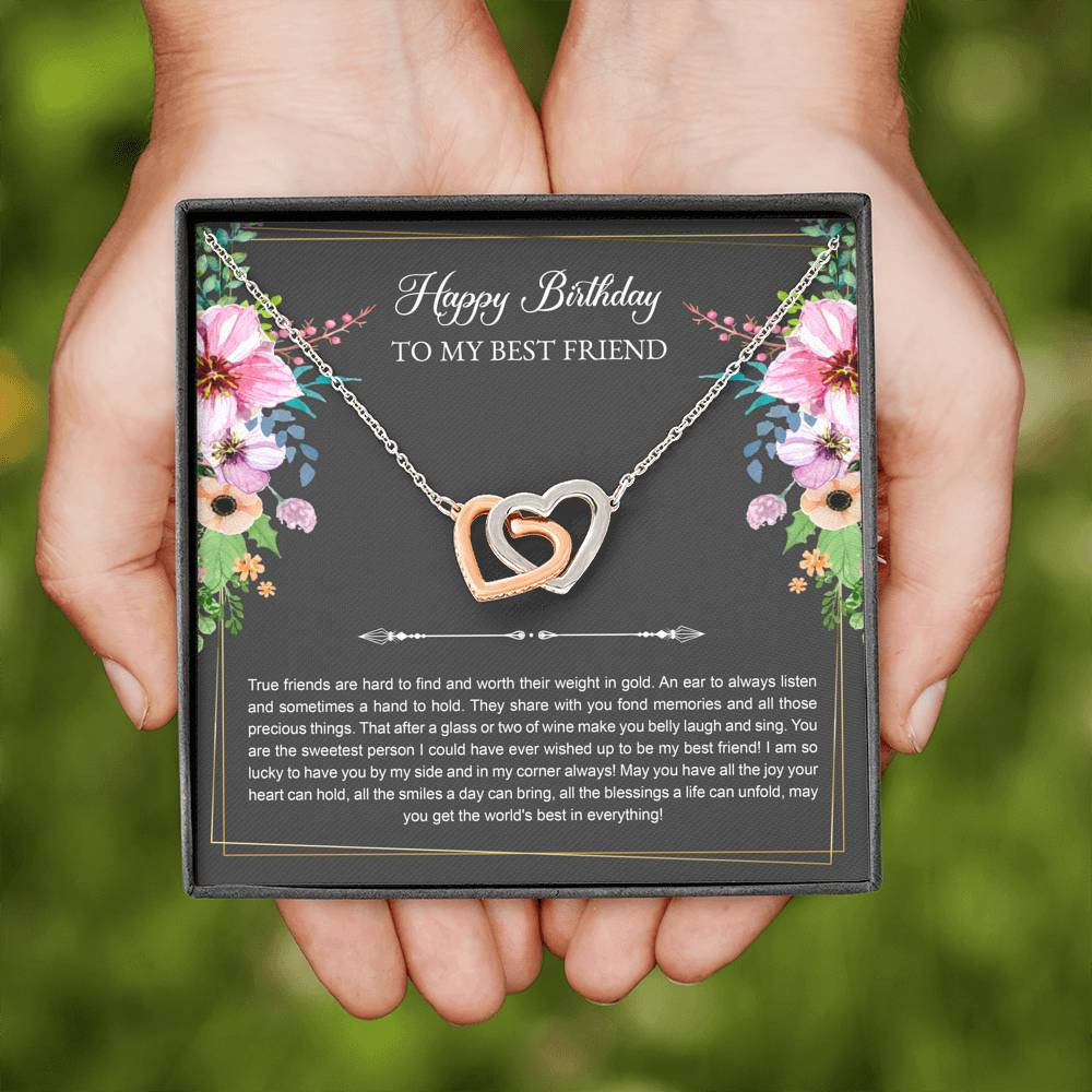 Birthday Gifts For Women, Lucky To Have You, Interlocking Heart Necklace, Happy Birthday Message Card Jewelry For Best Friend
