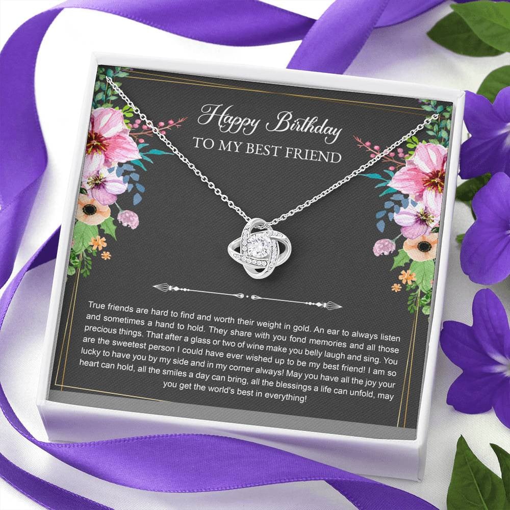 Birthday Gifts For Women, Lucky To Have You, Love Knot Necklace, Happy Birthday Message Card Jewelry For Best Friend