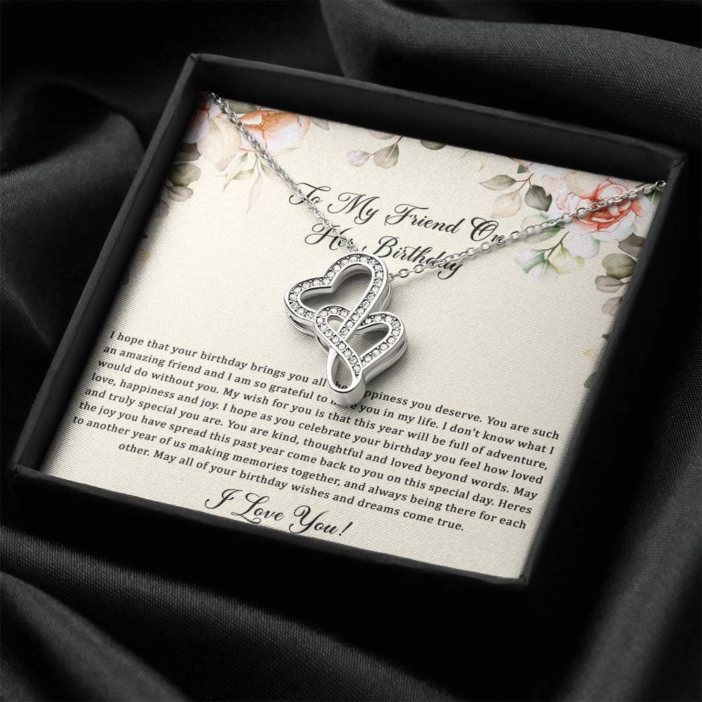 Birthday Gifts For Women, May Your Wishes Come True, Double Heart Necklace, Happy Birthday Message Card Jewelry For Friend