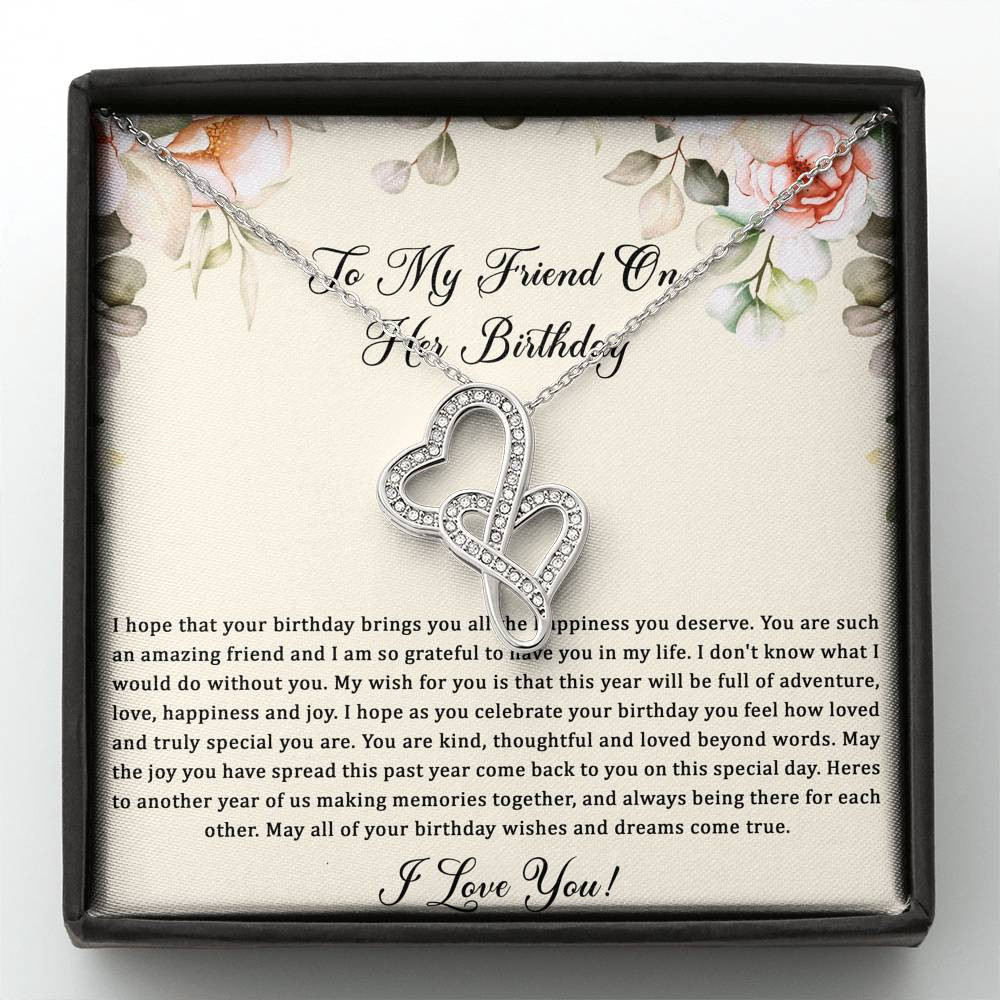 Birthday Gifts For Women, May Your Wishes Come True, Double Heart Necklace, Happy Birthday Message Card Jewelry For Friend