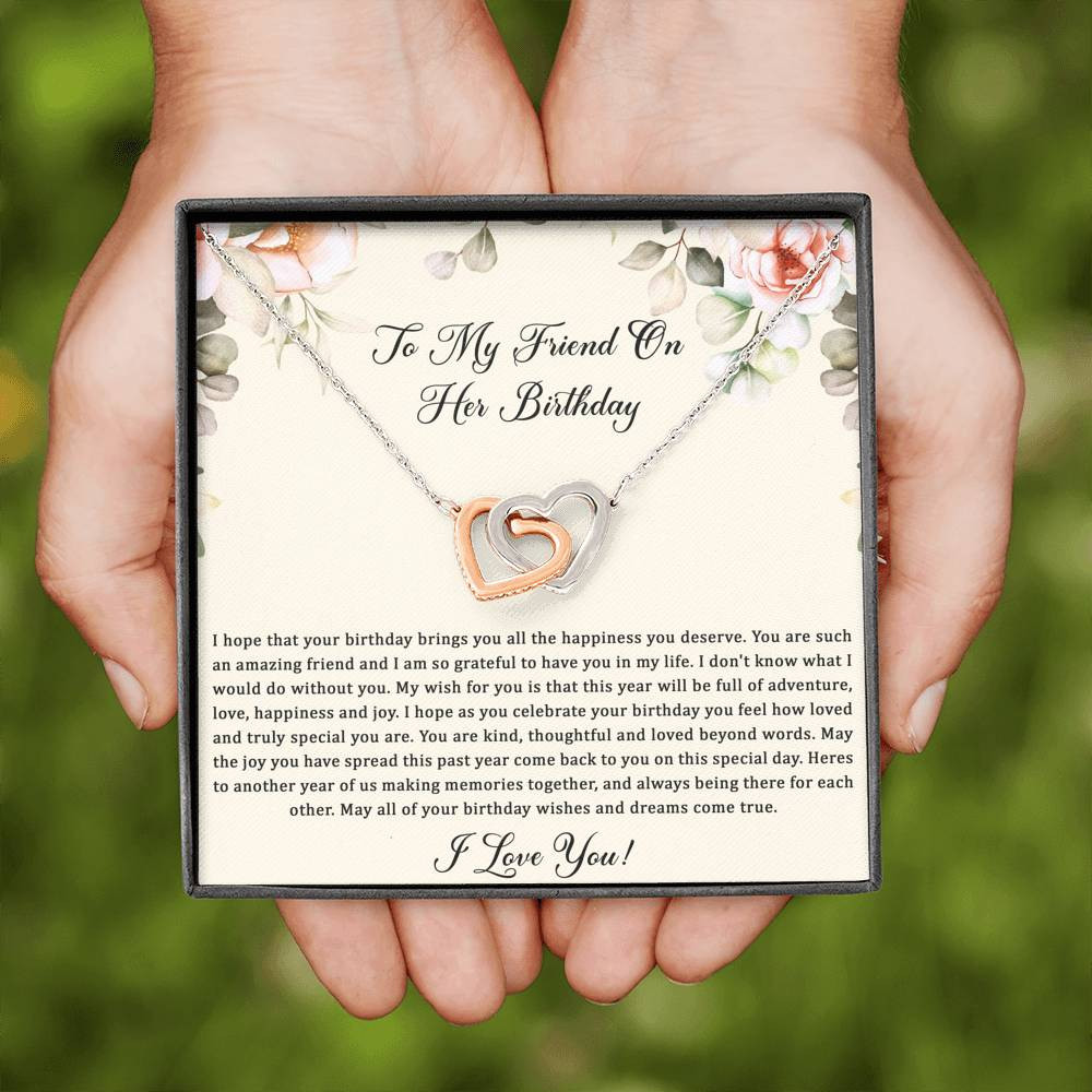 Birthday Gifts For Women, May Your Wishes Come True, Interlocking Heart Necklace, Happy Birthday Message Card Jewelry For Friend