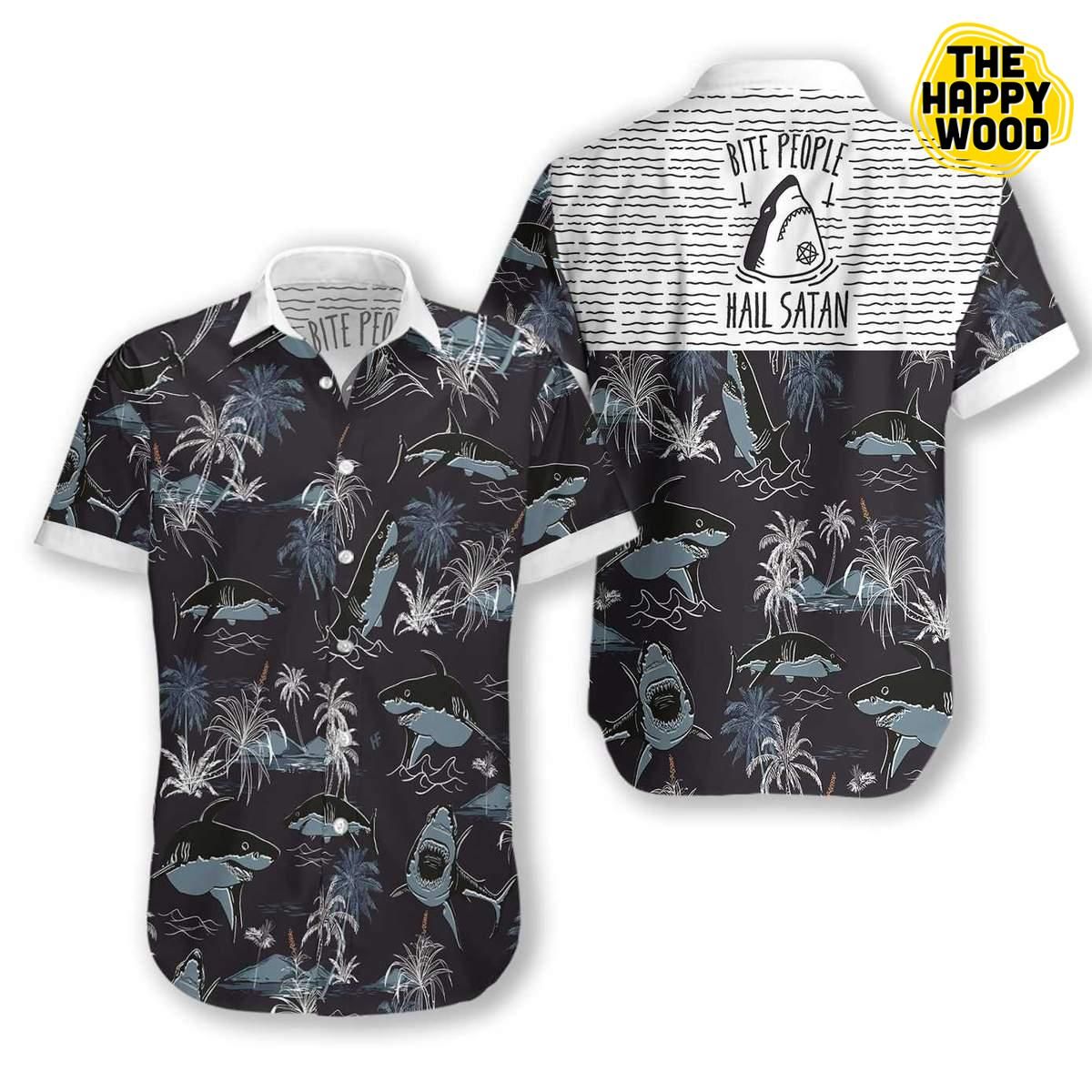 Bite People Hail Satan Shark Hawaiian Hawaii Shirt