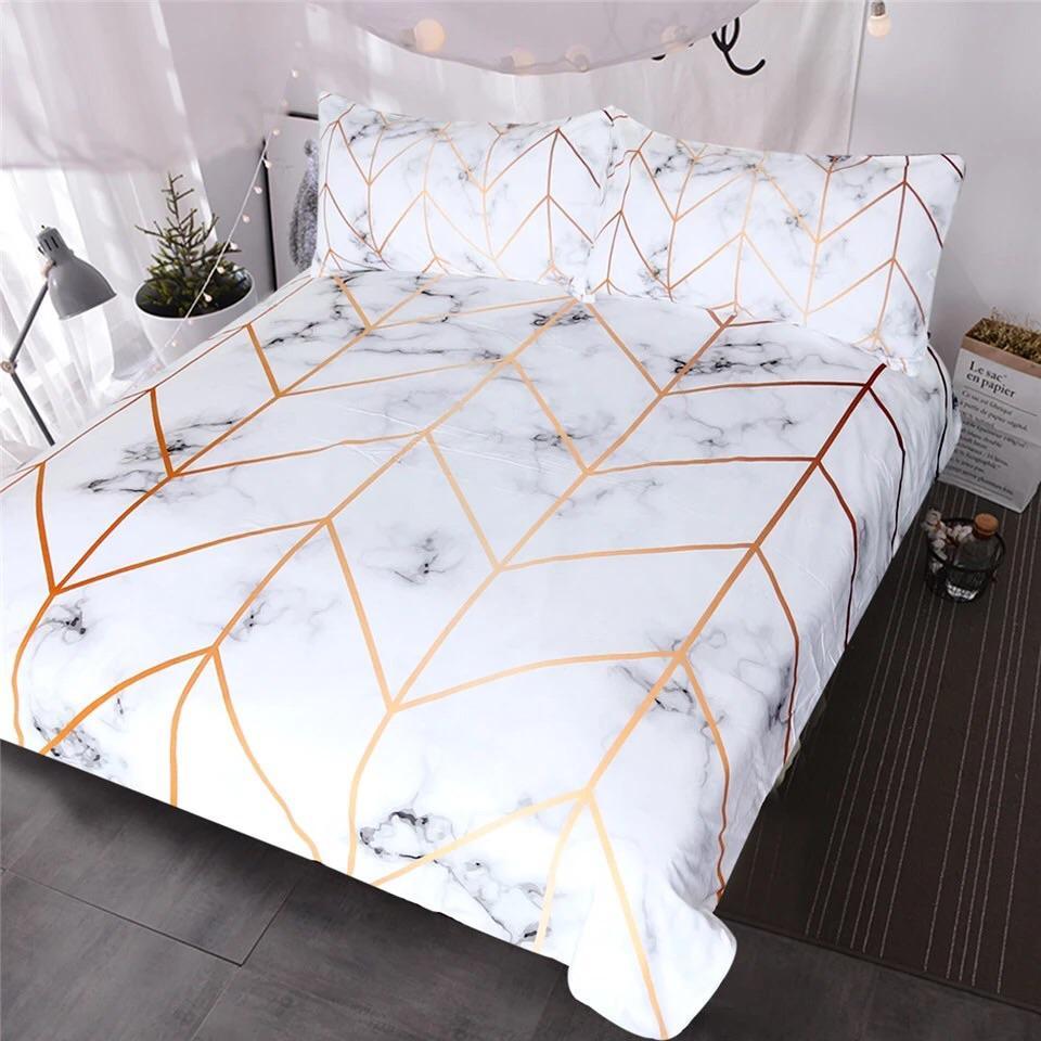 Black, White & Gold Marble 3D Customized Duvet Cover Bedding Set