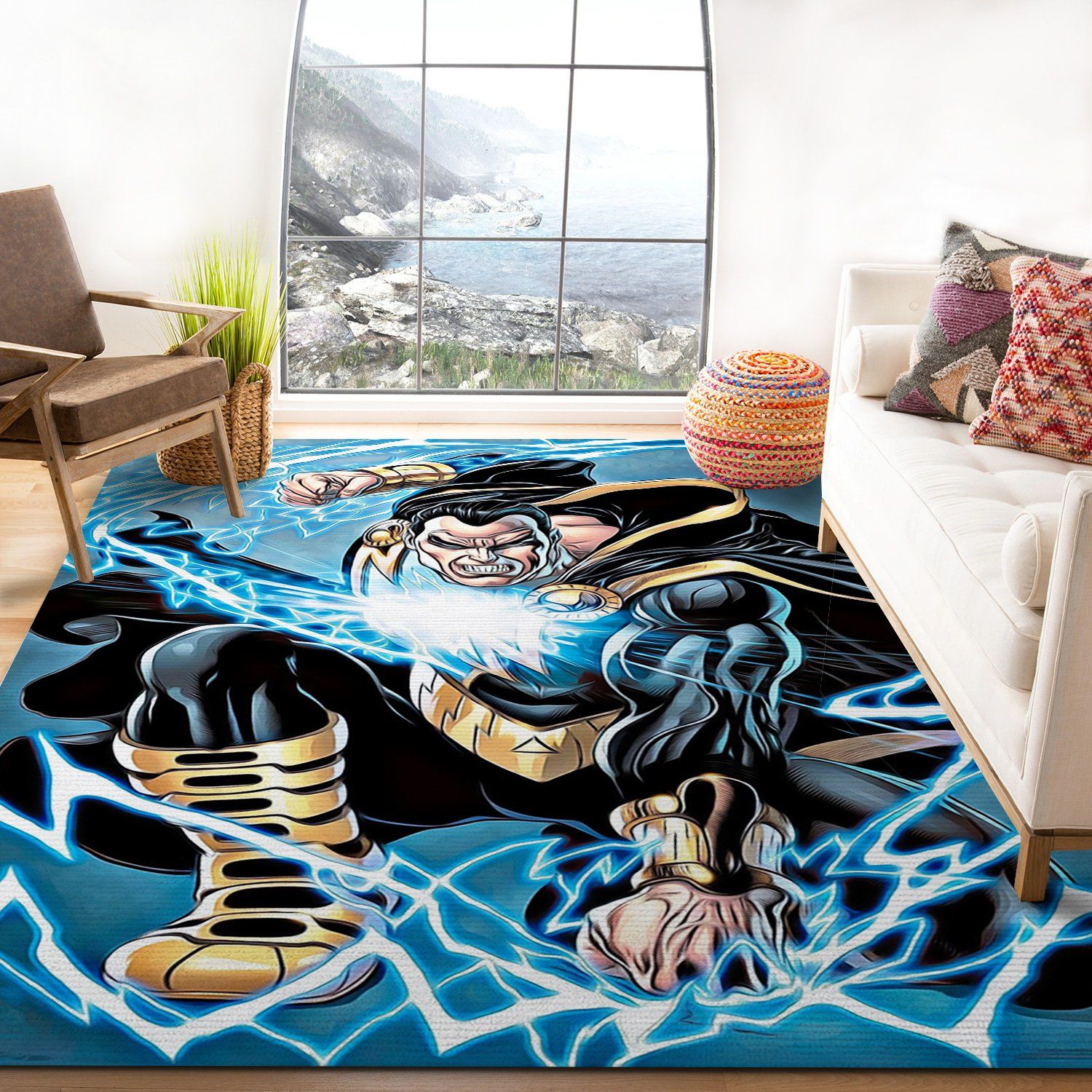Black Adam Lightning Rectangle Rug – Custom Size And Printing