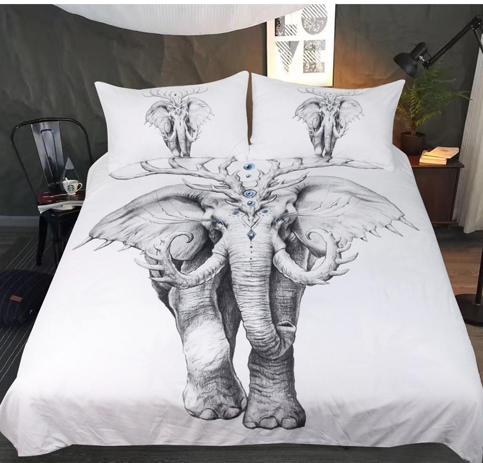 Black And White Elephants 3D Customized Duvet Cover Bedding Set