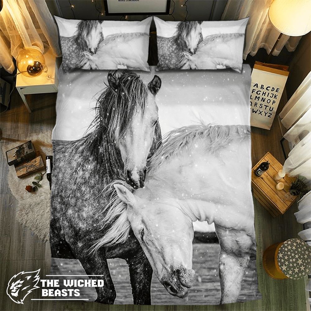 Black And White Horse Couple 3D Customized Duvet Cover Bedding Set