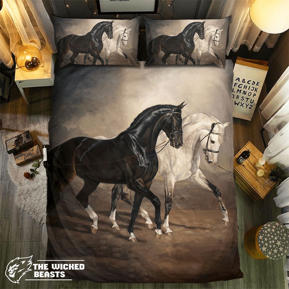 Black And White Horse Duo 3D Customized Duvet Cover Bedding Set