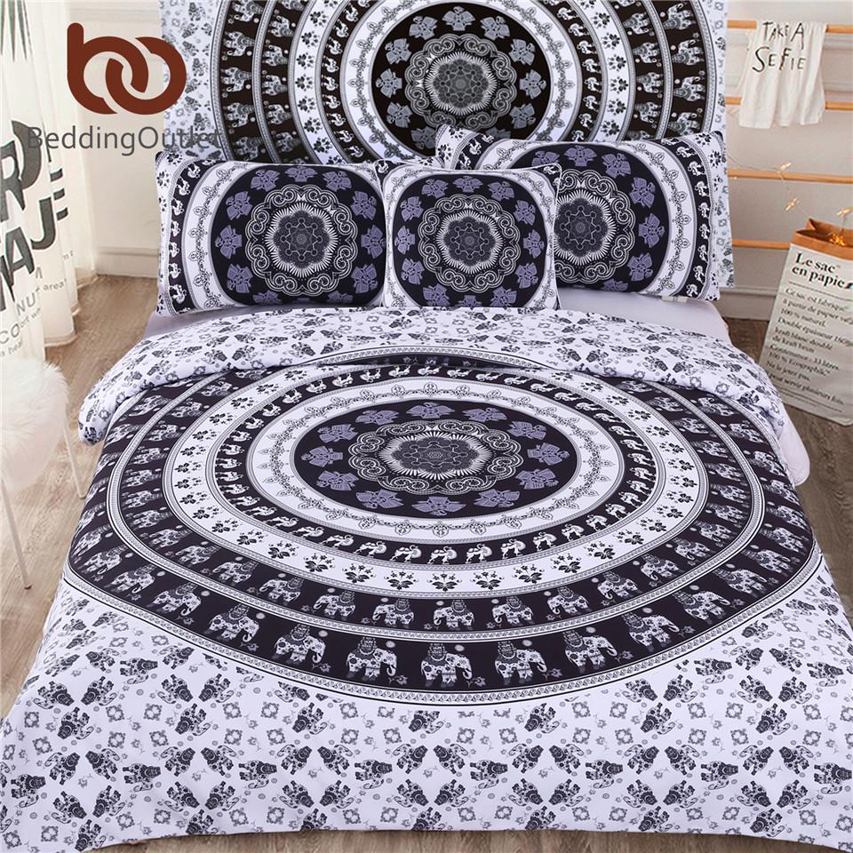 Black And White Indian Elephants 3D Customized Duvet Cover Bedding Set