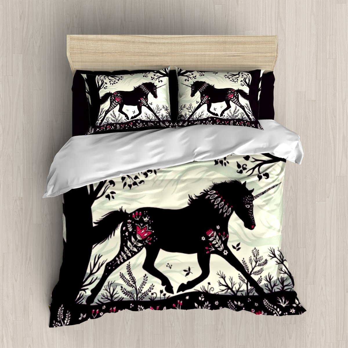 Black And White Unicorn 3D Customized Duvet Cover Bedding Set