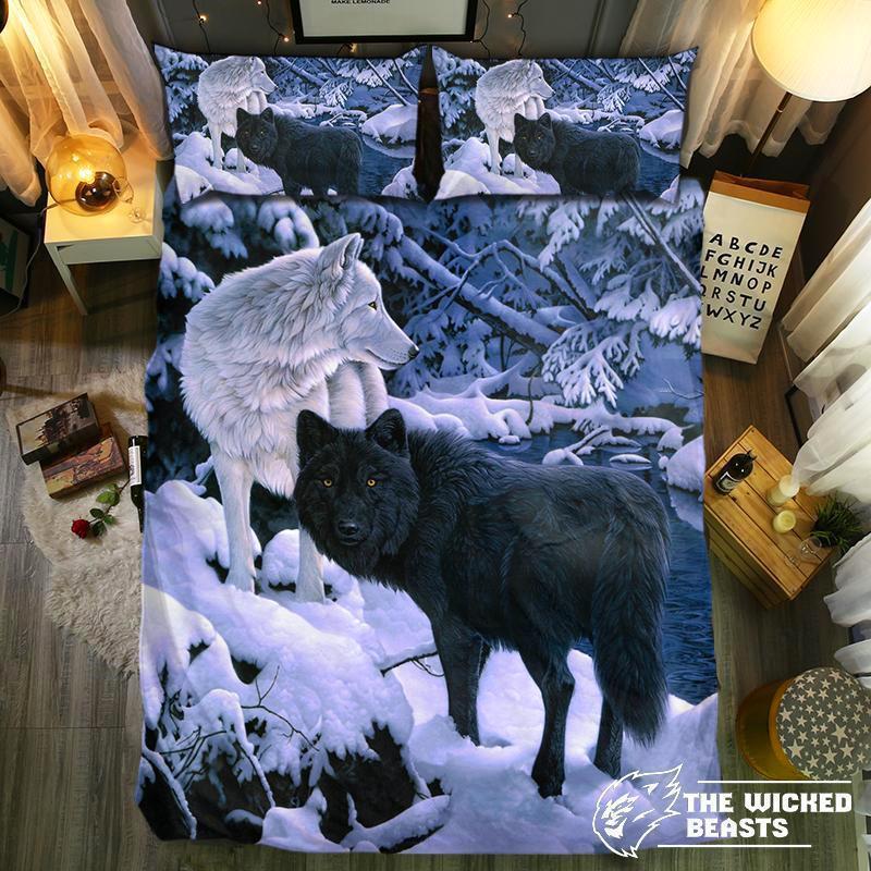 Black And White Wolf 3D Customized Duvet Cover Bedding Set