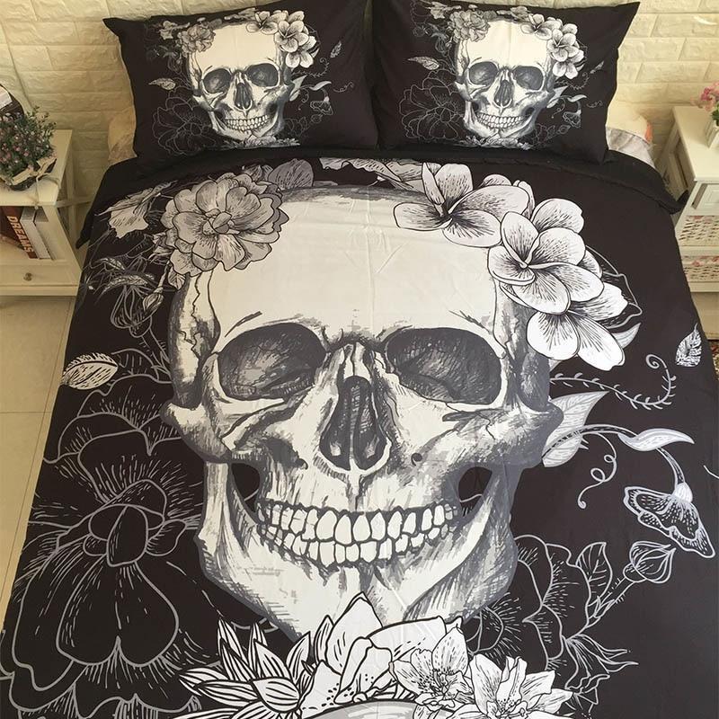 Black And Whiteugarkull Print S 3D Customized Duvet Cover Bedding Set