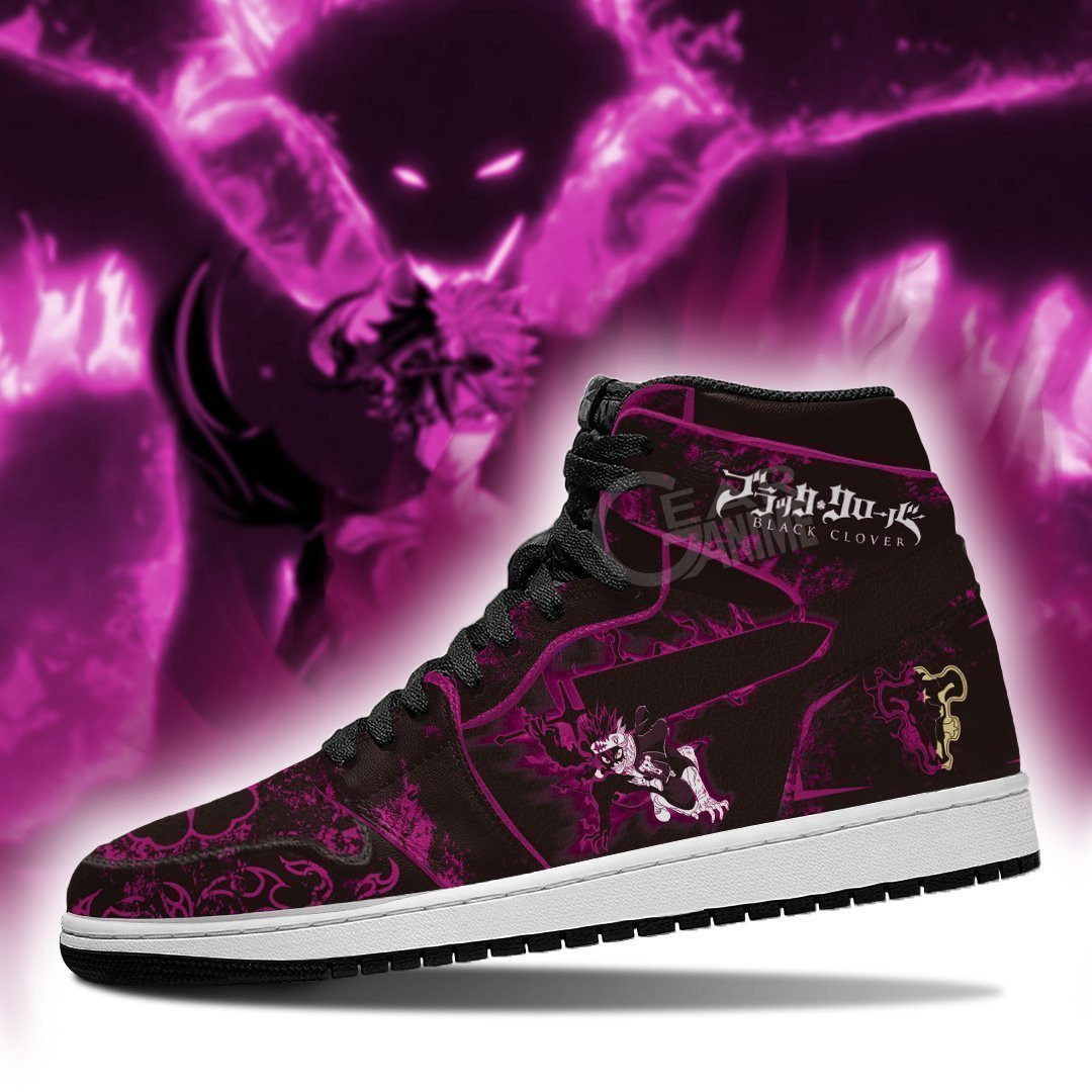 Black Asta JD1s Sneakers Purple Black Clover Anime JD1s Sneakers, Air Jordan Hightop