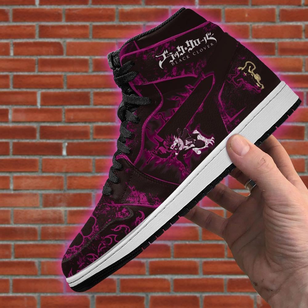 Black Asta JD1s Sneakers Purple Black Clover Anime JD1s Sneakers, Air Jordan Hightop