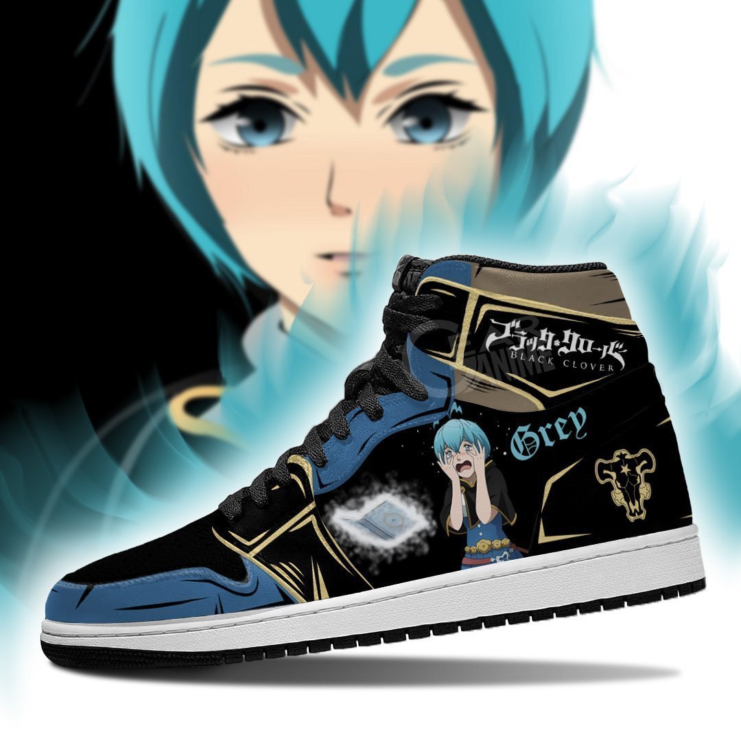 Black Bull Grey JD1s Sneakers Black Clover Anime Shoes, Air Jordan Hightop