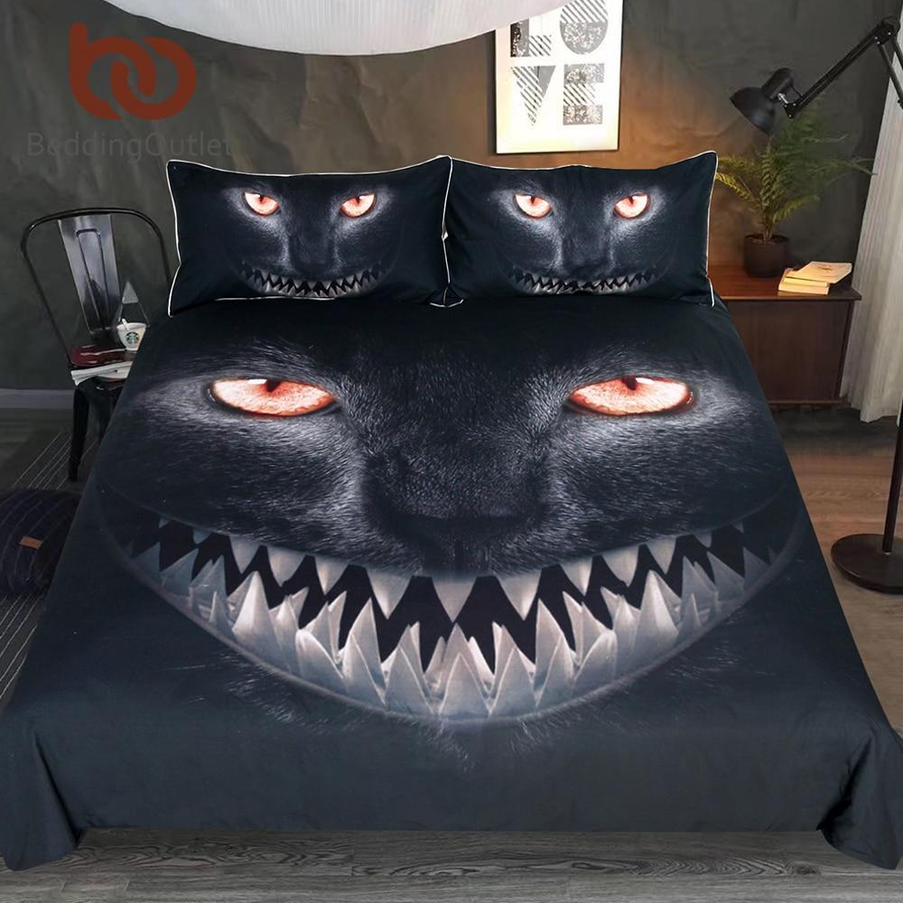 Black Cat Horrible Animal Fangs Et Nightmare For Halloween 3D Customized Duvet Cover Bedding Set