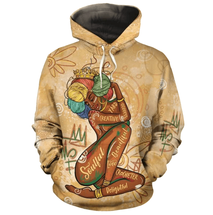 Black Crochet Queen Aop Hoodie