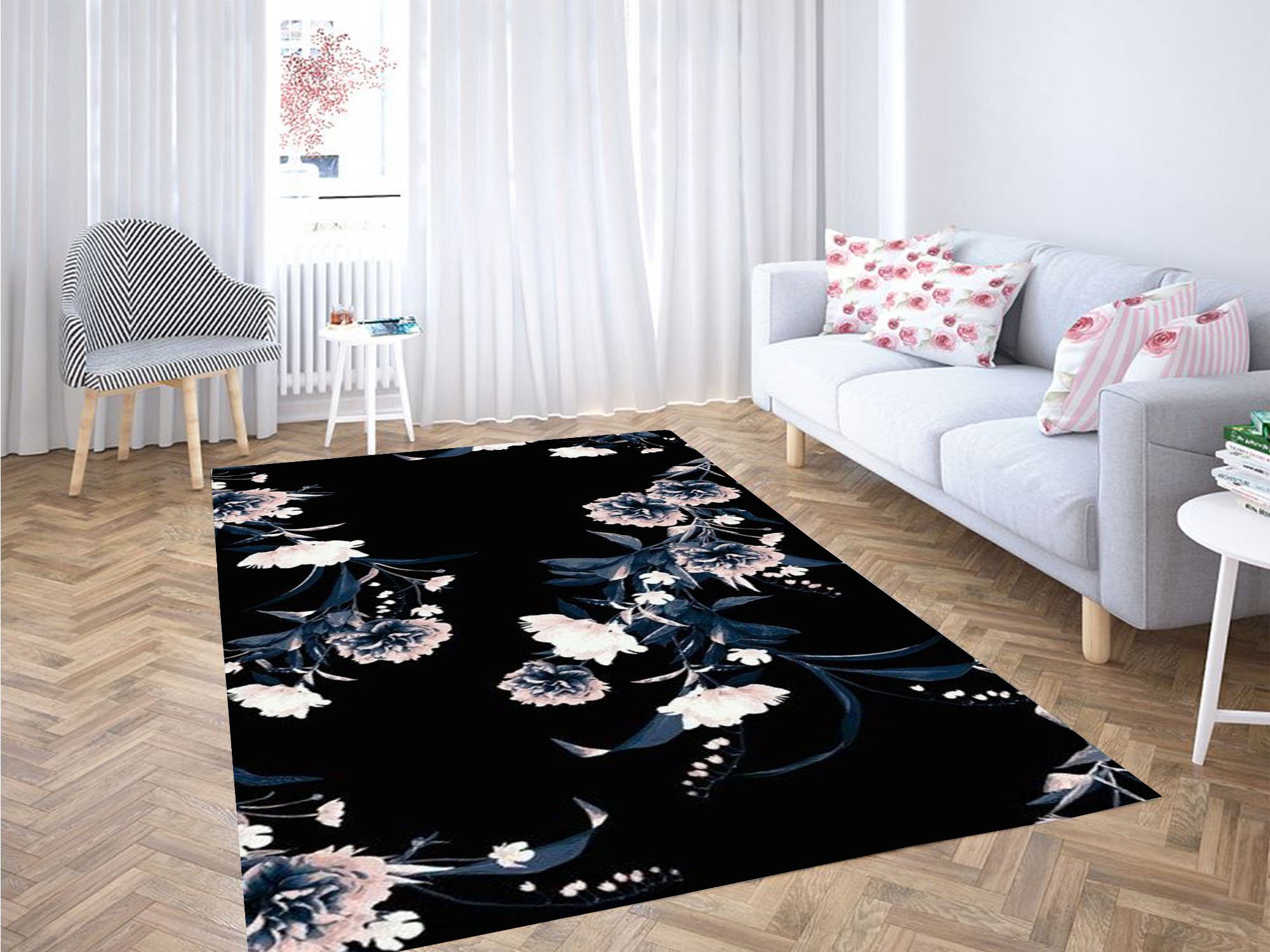 Black Floral Wallpaper Carpet Rectangle Rug