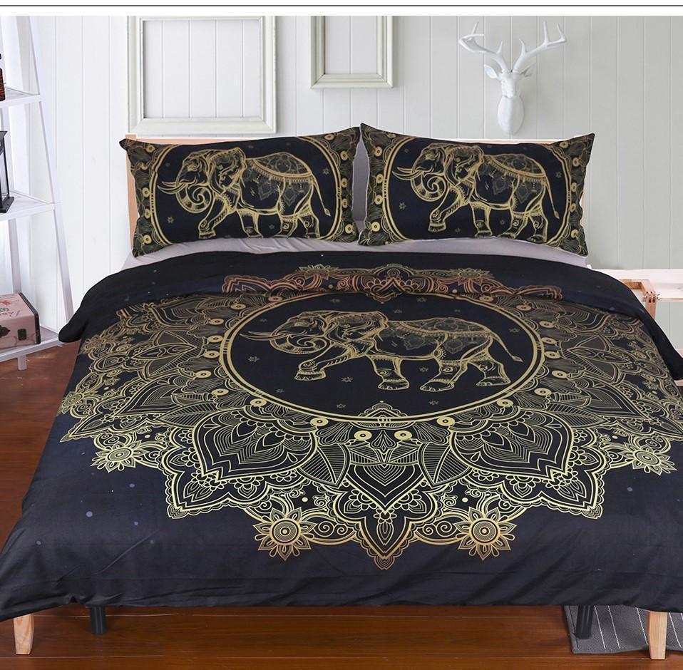Black Golden Elephants 3D Customized Duvet Cover Bedding Set