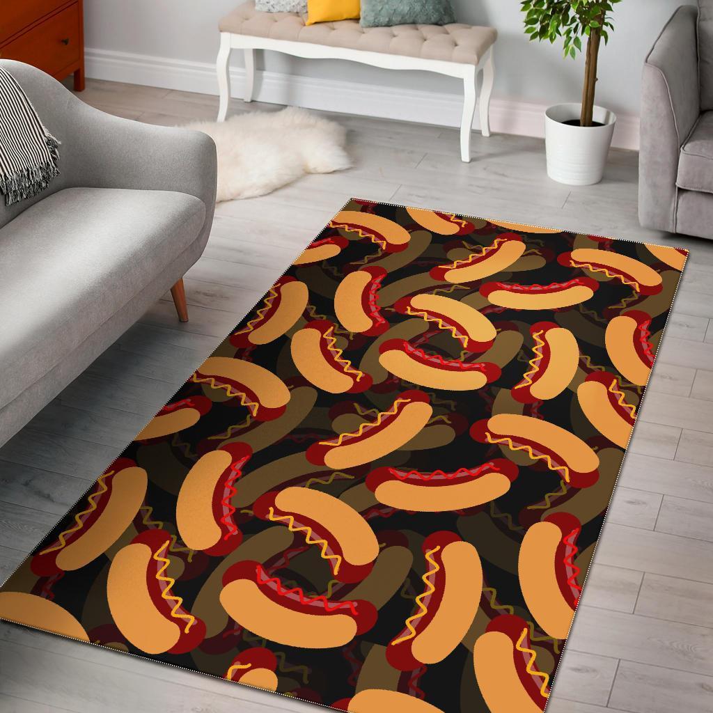 Black Hot Dog Pattern Print Area Limited Edition Rectangle Rug