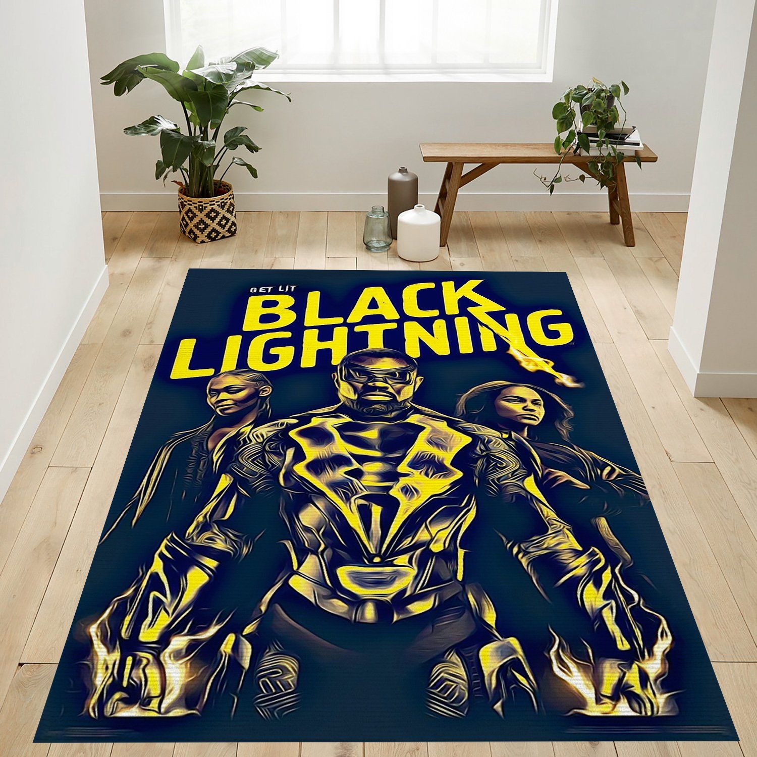 Black Lightning Rectangle Rug – Custom Size And Printing