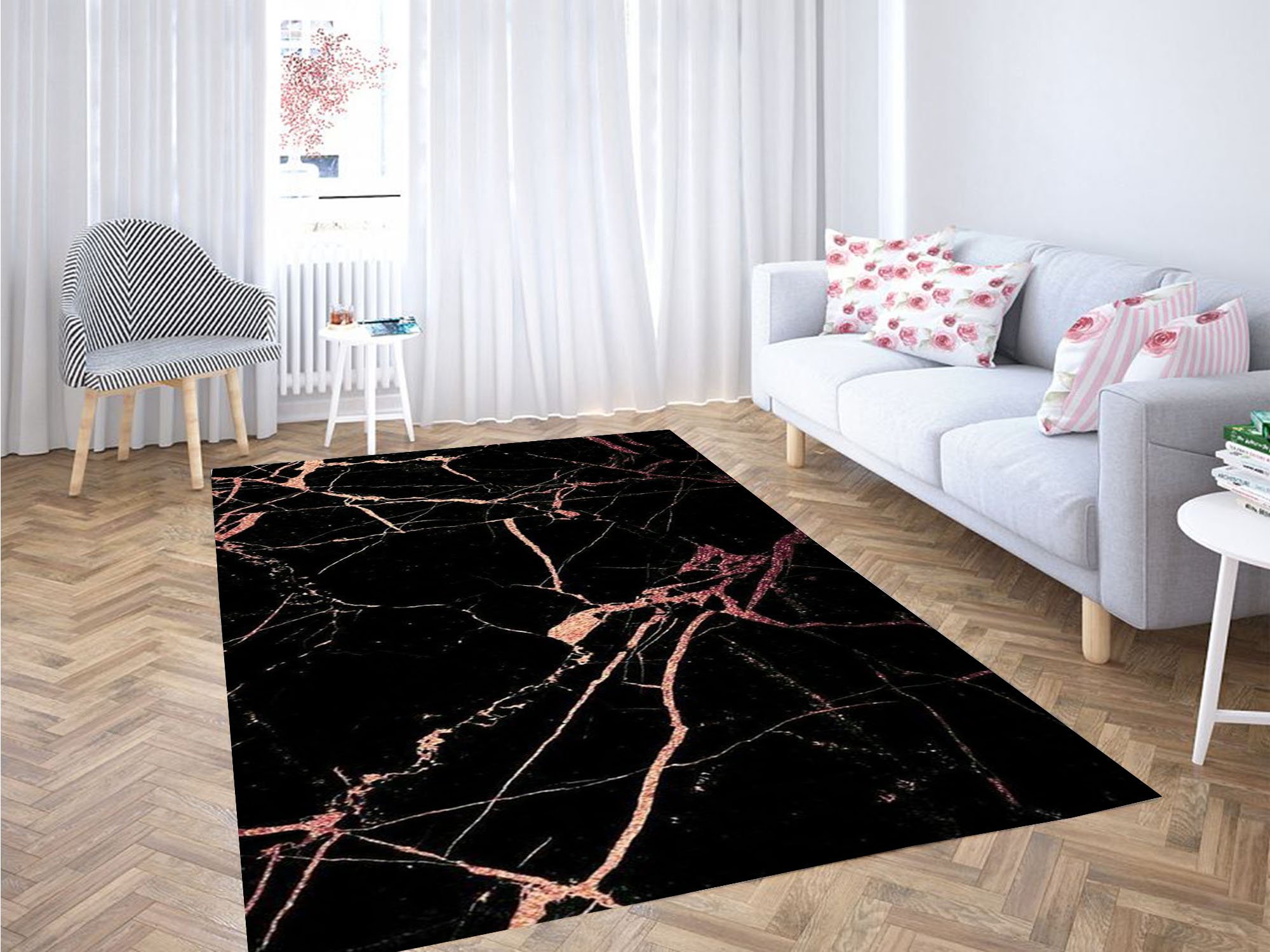 Black Marble Wallpaper Carpet Rectangle Rug