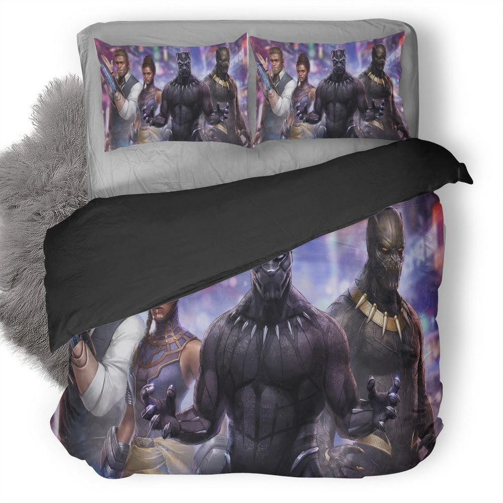 Black Panther Marvel Fight 3D Customized Duvet Cover Bedding Set