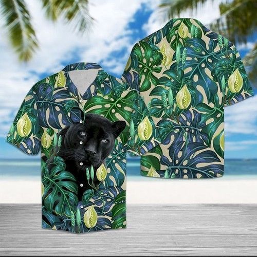 Black Panther Tropical Leaves Hawaiian Shirt Summer