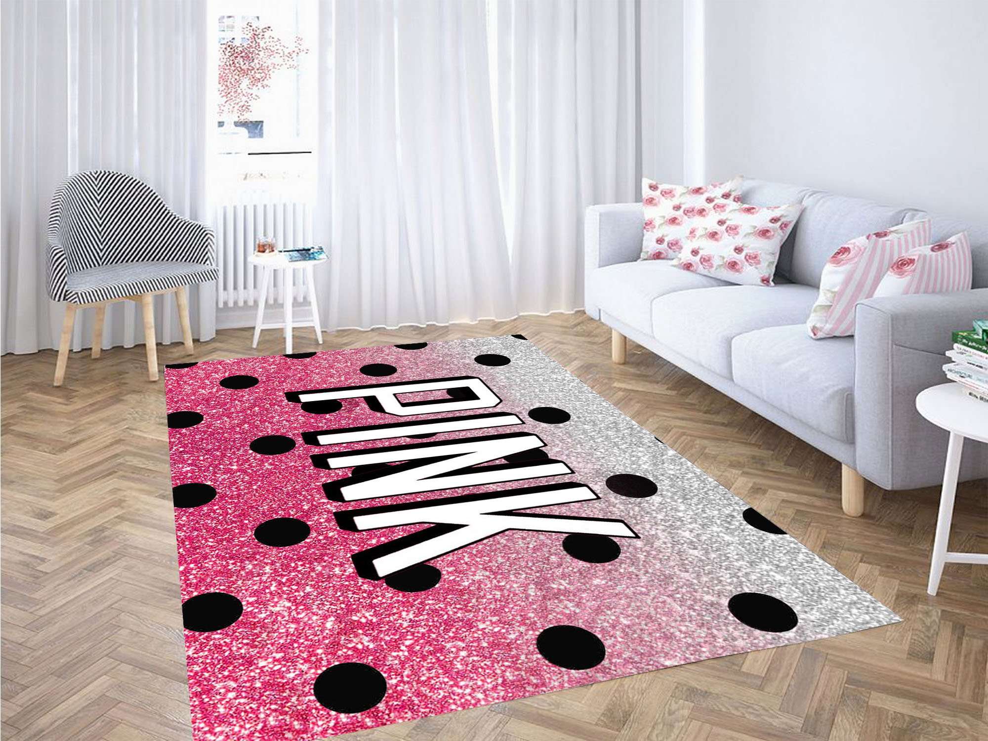 Black Polkadot Pink Victoria Secret Carpet Rectangle Rug