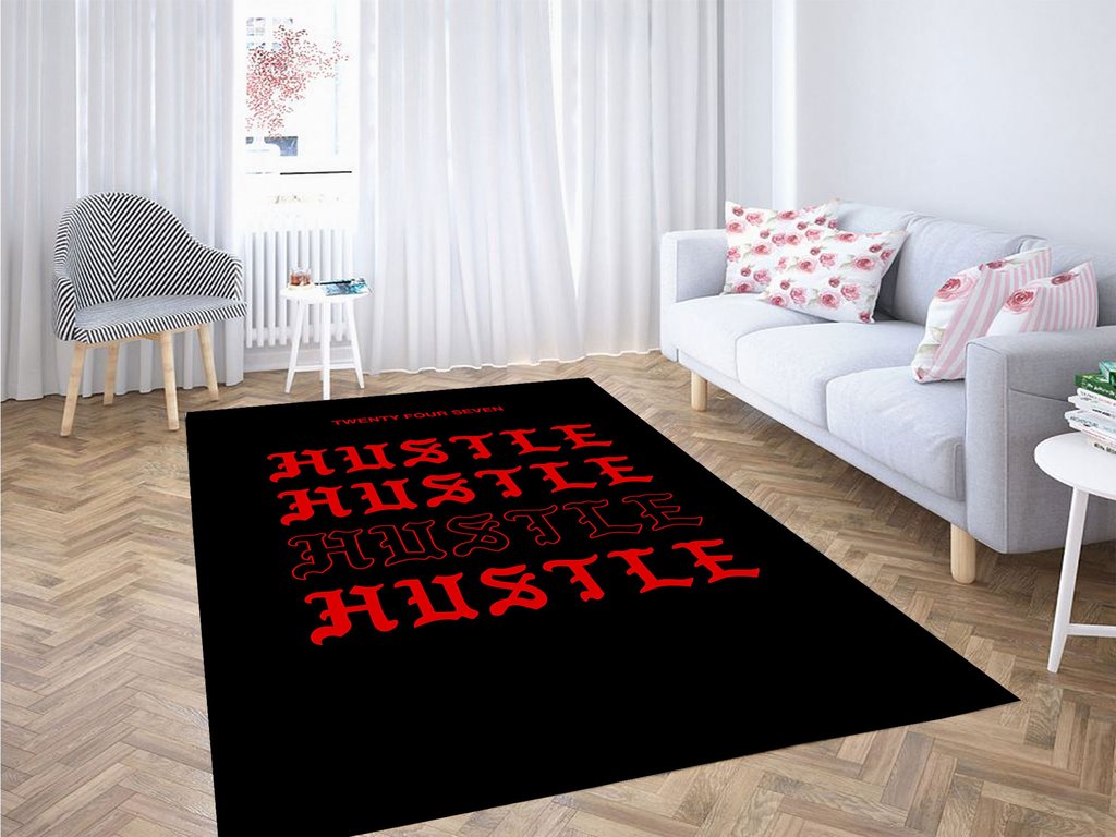 Black Red Hustle 247 Living Room Modern Carpet Rectangle Rug