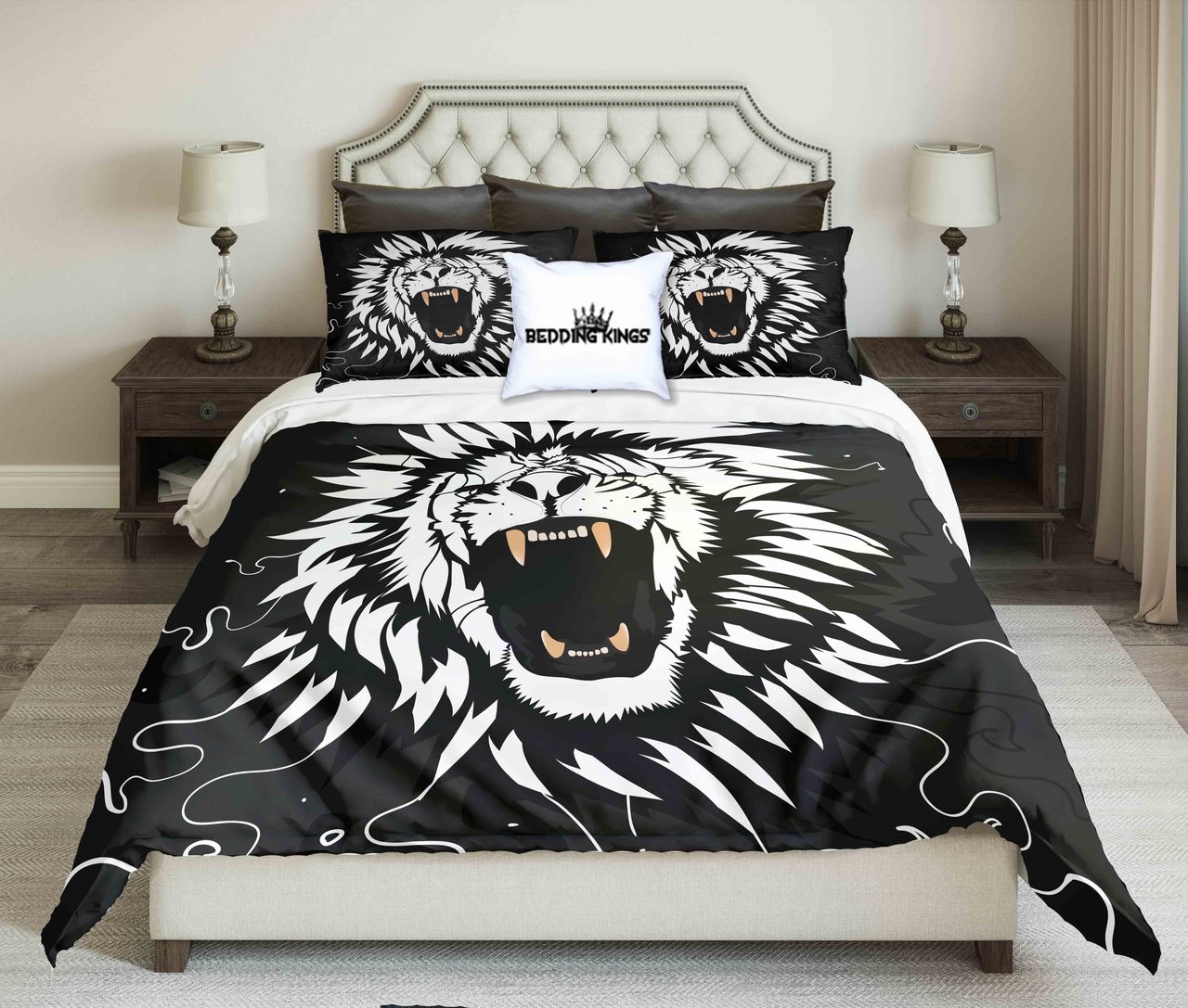 Black White Lion Kings 3D Customized Duvet Cover Bedding Set