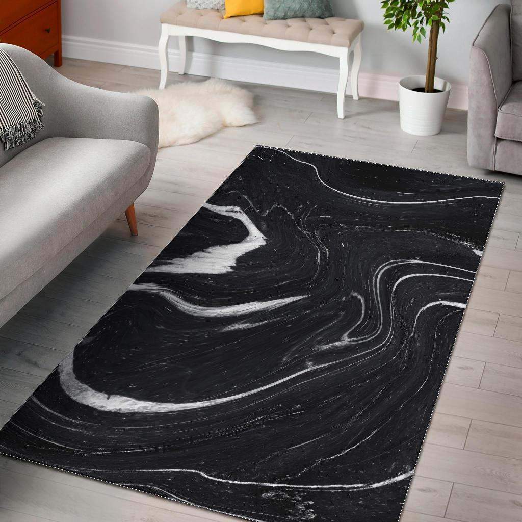 Black White Liquid Marble Limited Edition Rectangle Rug