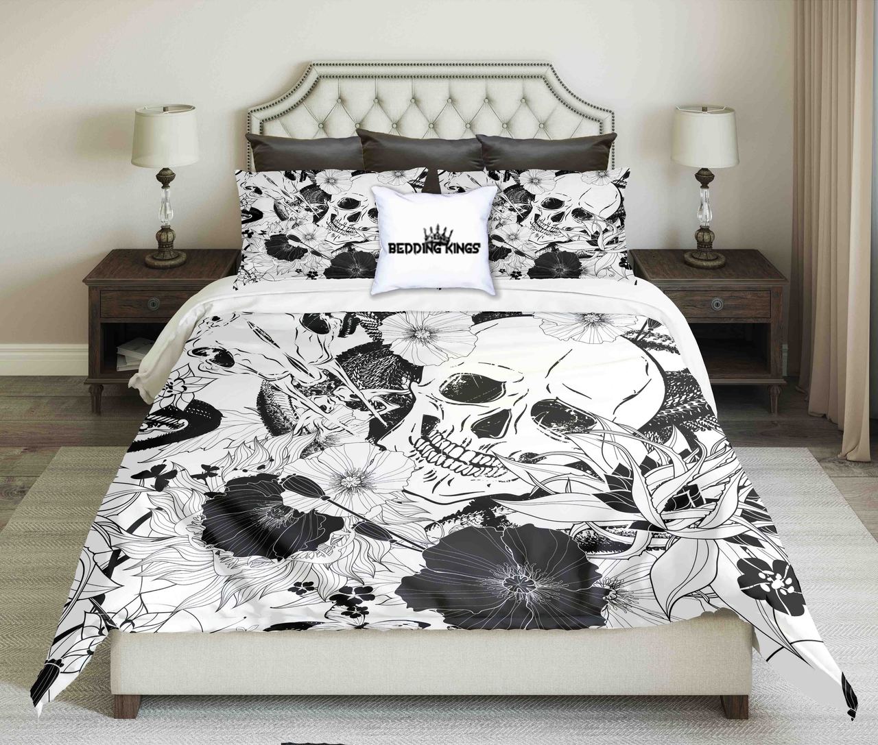 Black White Poppies Flower Design Kings 3D Customized Duvet Cover Bedding Set