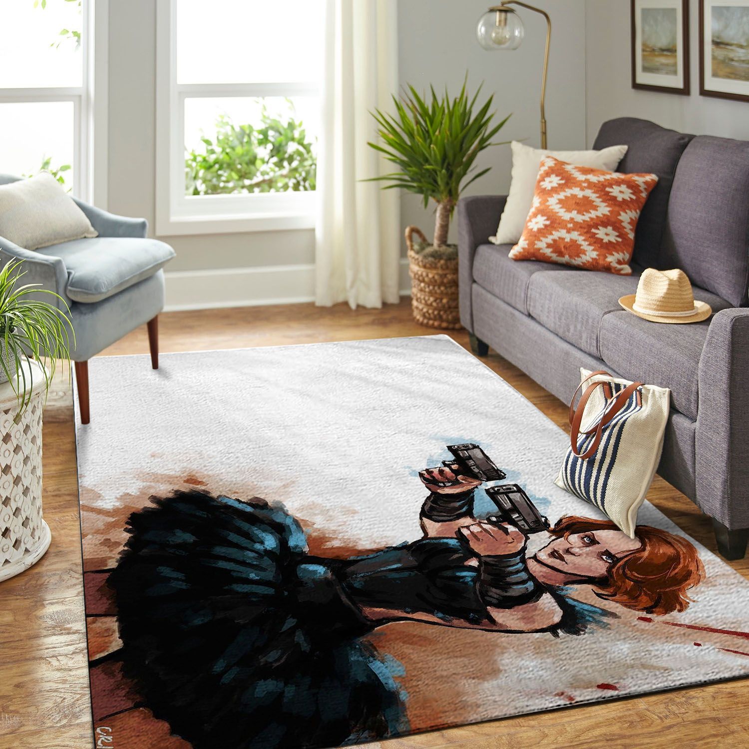 Black Window Living Room Area Rectangle Rug