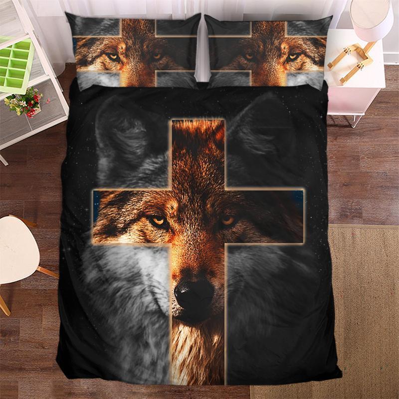Black Wolf Cross In Contrast 3D Customized Duvet Cover Bedding Set