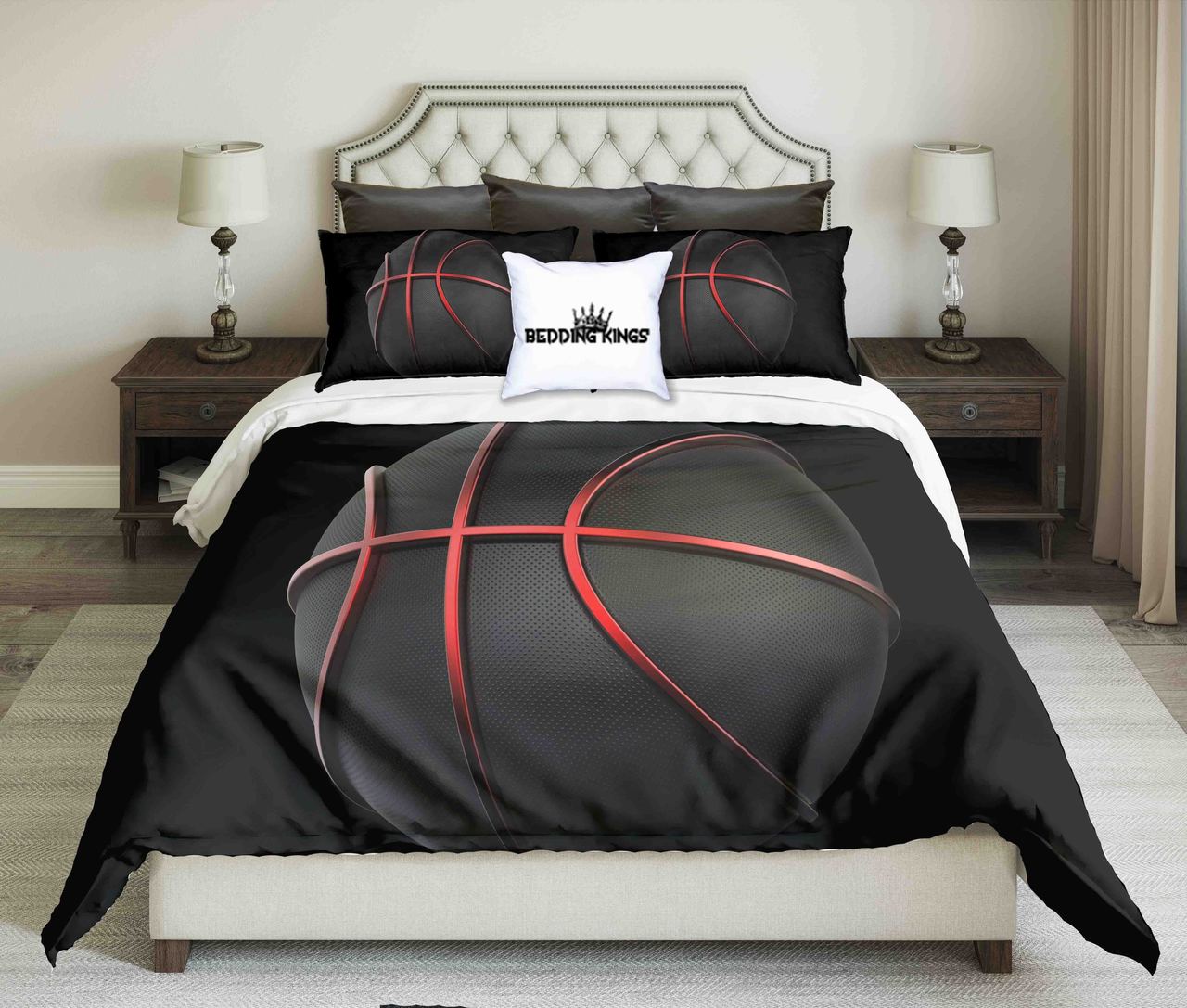Blackred Basketball Design On Black Background Kings 3D Customized Duvet Cover Bedding Set
