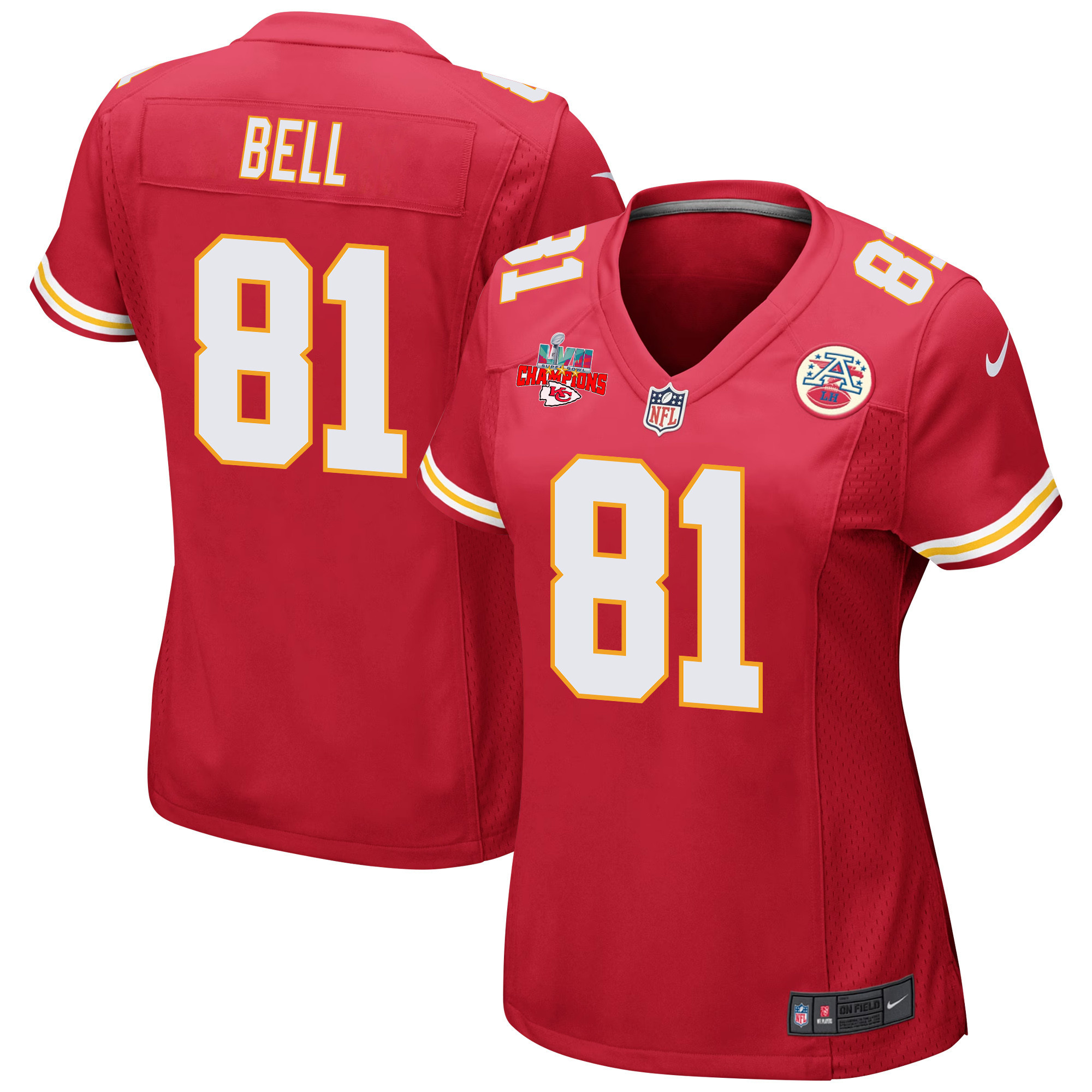 Blake Bell 81 Kansas City Chiefs Super Bowl LVII Champions 3 Stars Women Game Stitched Jersey – Red
